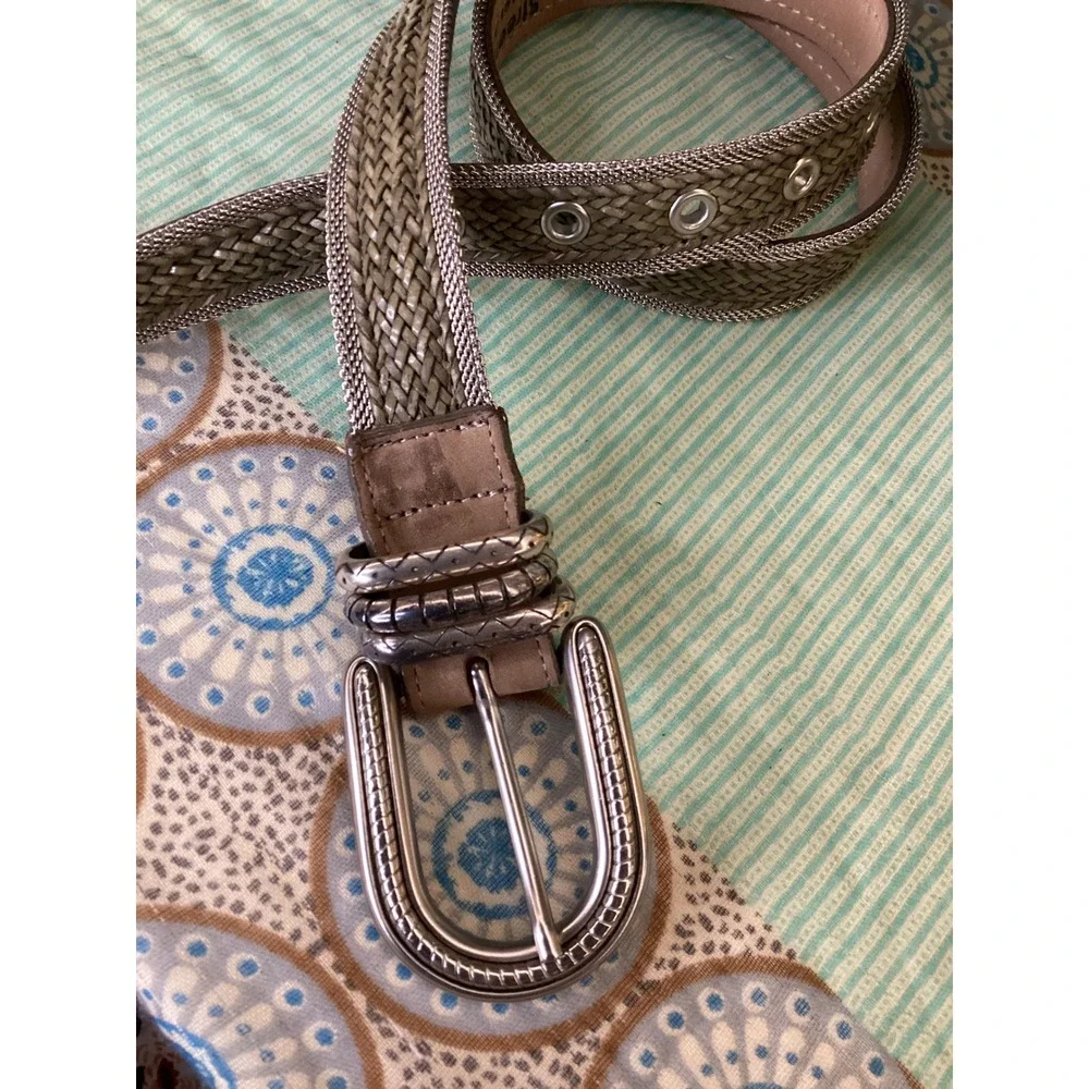 Streets Ahead Los Angeles Braided Leather Chain Link Western Belt Olive Silver M